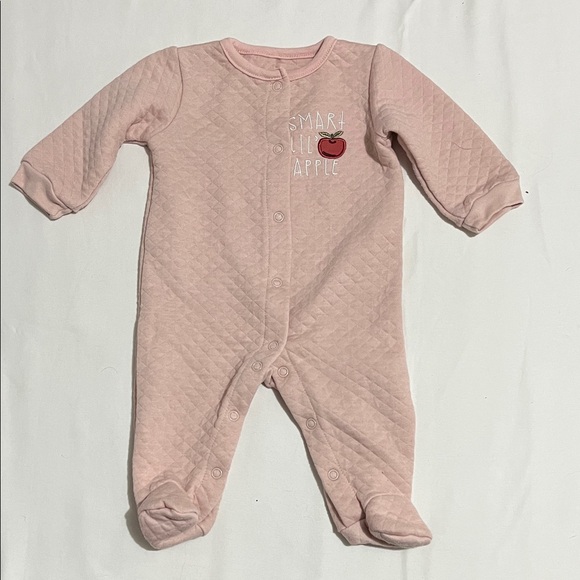 Chick Pea Pink Quilted Footie with Apple Design - Picture 1 of 6